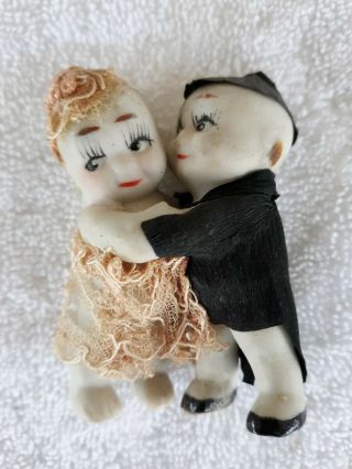 Vintage Kewpie Doll Bride & Groom Wedding Cake Topper German Bisque 2.  5 "