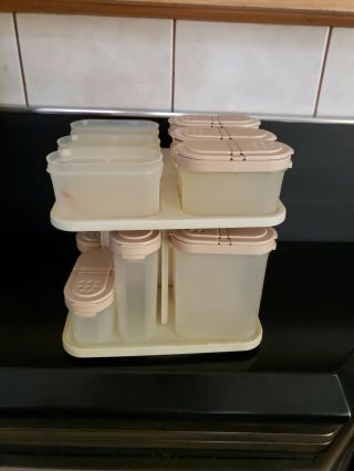 Tupperware Vintage Pink Modular Mates Spice Rack Carousel Set With 14 Containers