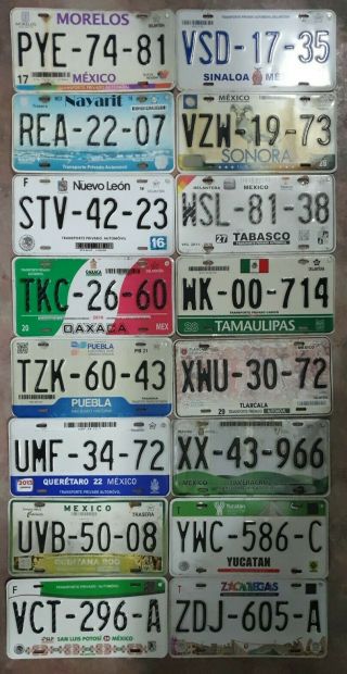 Complete set of 32 Mexico license plates All states 3