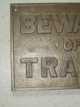 Vintage Old Beware of Trains Railway Crossing Railroad Sign Cast Iron 2