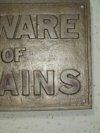 Vintage Old Beware of Trains Railway Crossing Railroad Sign Cast Iron 3