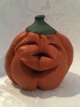Vintage Studio Pottery Handmade Jack O Lantern Pumpkin Halloween Decor