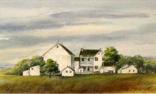 Vintage Watercolor Farm Homestead Painting Patricia Reeder Berks County Pa