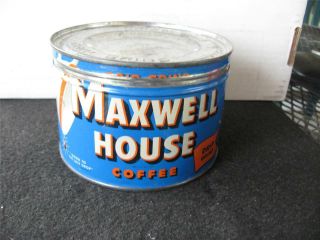 Vintage 1 Lb Maxwell House Coffee Tin - Key Wind - Lid
