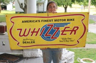 Large Whizzer Motor Bike Motorcycle Authorized Dealer Gas Oil 48 " Metal Sign
