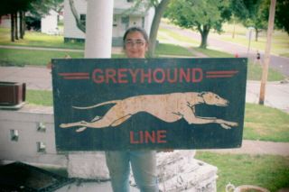 Large Greyhound Line Bus Station Depot Gas Oil 48 " Metal Sign