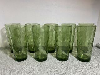 Mid Century 9 Drinking Glass Continental Can Co.  Green Avocado Coin Dot Bubbles