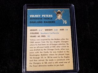 1962 Fleer 76 Volney Peters EX - EXMINT Raiders Vintage Football Card 2