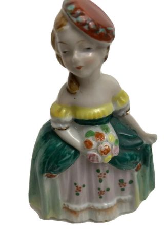 Vintage 1945 - 52 Occupied Japan Hand Painted Porcelain Woman In Blue Figurine