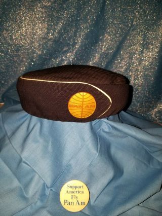 Vintage 1960s Pan Am Airlines Female Ground Hostess Pillbox Hat Cap & Pin