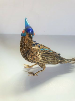 Exceptional Chinese Vintage Silver & Enamel Model Of A Pheasant