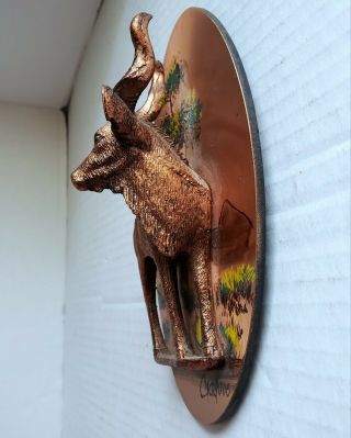 Vintage Gastone Deer Antelope Figure 3D Wall Art Plaque 1977 Signed Copper 2