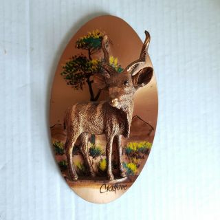 Vintage Gastone Deer Antelope Figure 3D Wall Art Plaque 1977 Signed Copper 3