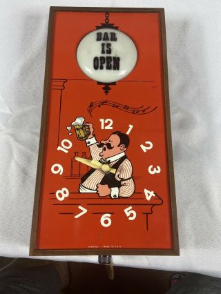 Vintage Bar Is Open Bartender Spartus Beer Wall Clock And Light