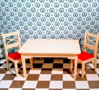 Renwal 40s 50s Kitchen Table Chairs Vintage Dollhouse Furniture 1:16 Ideal Marx
