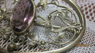 Vintage Art Nouveau/deco Amethyst Czech Glass Brooch Gold Plated Clasp Sash Pin