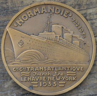Art Deco Bronze Medal From Mid - 1930s Of French Line Passenger Ship Normandie