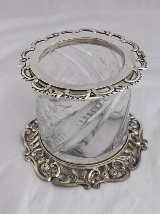 Victorian Silver & Glass Pot Or Desk Tidy 1894 William Hutton London