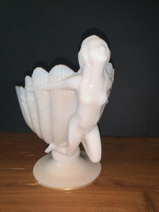 Antique art deco Pink Cambridge Milk Glass Crown Tuscan Bowl Nude Figurine 3