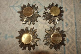 Set Of Four Vintage Mid Century Hollywood Regency Sunburst Brass Hardware Knobs