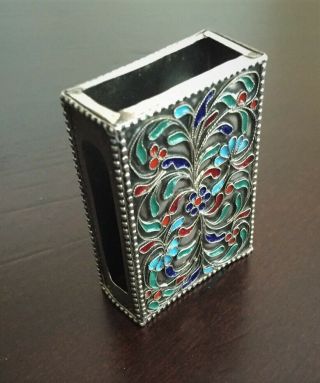Rare Antique Russian Enamel Cloisonne Pure Sterling Silver Match Box Cover Box