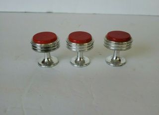 Set Of 3 Dollhouse Miniature Bar Stools Retro Red Diner Chrome Plastic