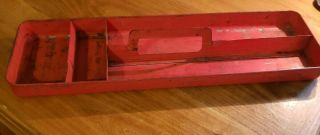 Vtg 1950s Round Corner 18.  5 " ×6 " ×1.  5 " Red Metal Tool Box Tray