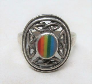 Vintage Sterling Silver Ring W/ Rainbow Design Sz 8.  75 8.  6grams 1 - B2494