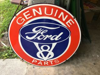 " Ford Parts " Large,  Heavy Dealer Porcelain Sign,  (30 " Inch) Sign