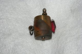 Antique Victorian Figural Brass Barrel Tape Measure Chatelaine,  Silk Tape