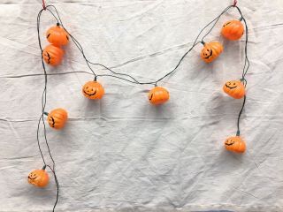 Vtg Halloween Pumpkin Blow Mold String Light Set 2” 10 Light 6’