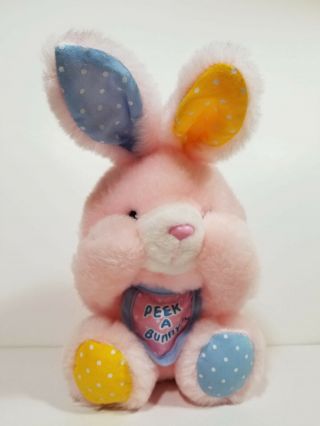 Plush Pink Rabbit Peek A Bunny Gerber Baby Vtg 8 " Pastel Polka Dot Bib Easter