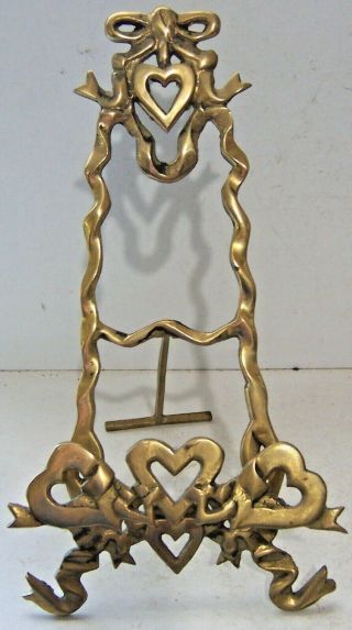 Vintage Solid Brass Tabletop Easel Photo Art Book Display Stand Hearts Bows