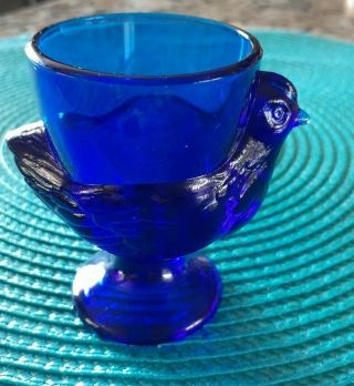 Vintage Egg Cup Cobalt Blue Glass Bird France Toothpick Holder Match Holder