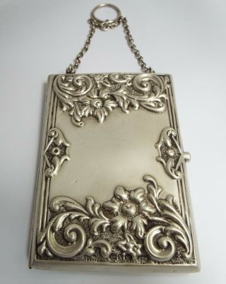 Stunning Decorative English Antique 1897 Solid Silver Chatelaine Card Case Purse