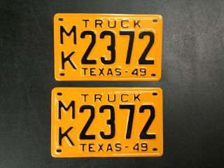 Vintage 1949 Texas Tx.  Truck License Plate Set Very Nicely Restored