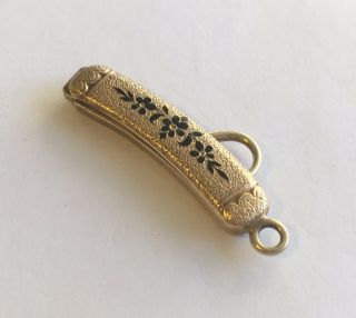 Antique Victorian 14k Folding Glove Button Hook With Tracery Enamel