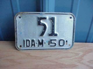 1950 Idaho Motorcycle License Plate Rare No.  51