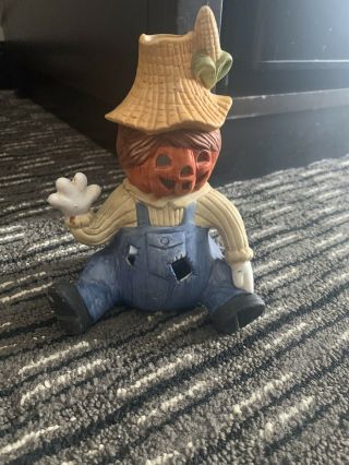 Vintage Ceramic Halloween Pumpkin Jack O Lantern Scarecrow Tealight Wns 1985