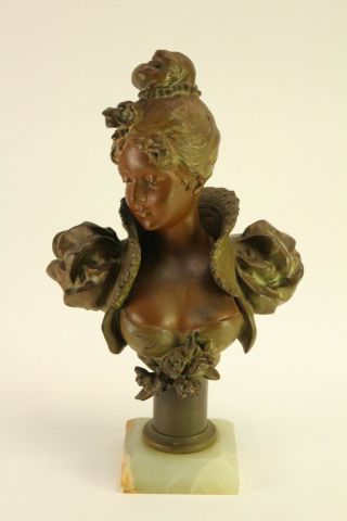 Antique French Art Nouveau Bronze Patinated Spelter Female Bust Salon Sculpture