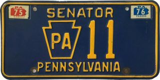 Pennsylvania 1975 1976 State Senator License Plate,  2 - Digit,  Rare,  Political