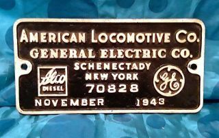 Vintage American Locomotive General Electric Builders Plate 1943 York Train