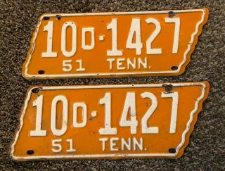 1951 Tennessee Automobile License Plate Set - Paint