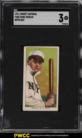 1909 - 11 T206 Mike Donlin With Bat Sgc 3 Vg