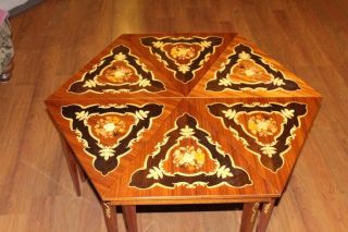 Vintage Italian Inlaid Wood Hexagon Coffee Table