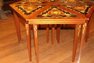 Vintage Italian Inlaid Wood Hexagon Coffee Table 2
