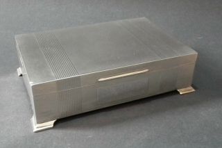 Stunning Art Deco Style Solid Silver Cigarette / Cigar Box - Harman Bros - 553g