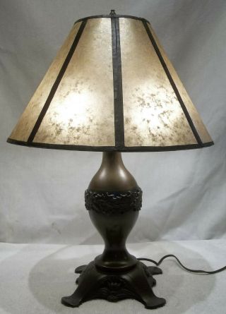 Antique Art Nouveau Water Lily & Holly Table Desk Lamp Mica Shade Restored