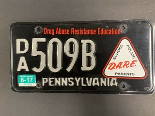 Pa Pennsylvania Dare Drug Abuse Resistance Education Black License Plate Rare