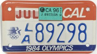 1996 California Motorcycle 1984 La Olympics Special License Plate Scarce